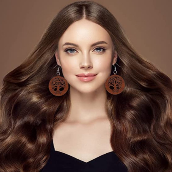 NEW Wood Earrings  BoHo Dangle Earring Lightweight Wooden Big Earrings Scroll - Picture 7 of 12